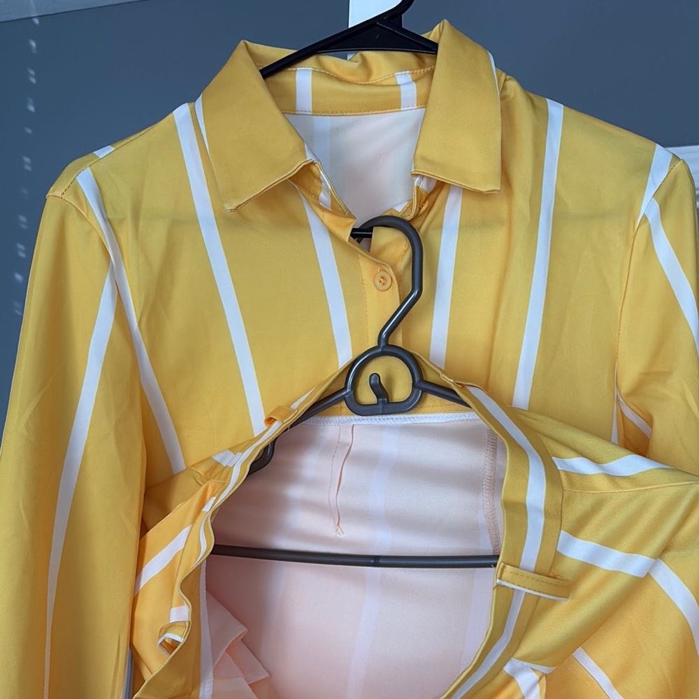 Yellow Striped Button-Up Shirt and pants set